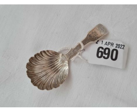 Another caddy spoon  with bright cut decoration and shell bowl - Birmingham 1931 by JL 