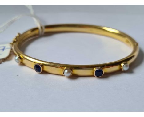 A GOOD SAPPHIRE AND PEARL BANGLE 18CT GOLD - 8 GMS