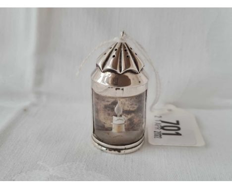 An unusual Victorian pepper caster in the form of a lamp - 2" high - the base stamped Jenner and Knewestub 33 St. Jameses - L