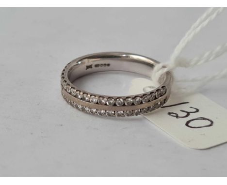 A white gold two row diamond ring 18ct gold size l - 3 gms 
