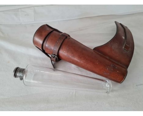 Saddle flask with glass body EP mount and leather case