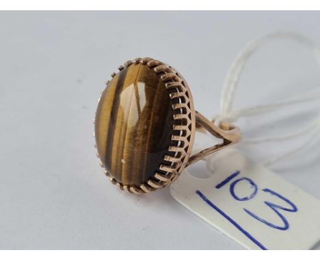 A tigers eye ring 9ct size J - 3.1 gms 