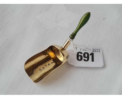 A good George III gilt caddy spoon with green tinted handle - Birmingham 1804 by WP