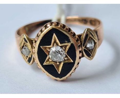 A enamel and diamond memorial ring 15ct gold size n 1/2 - 2.5 gms 