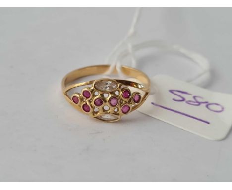 A stylish ruby and diamond ring 18ct gold size l -1.7 gms 