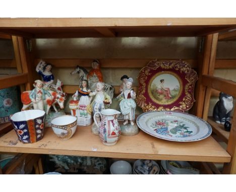 A collection of English and Continental pottery and porcelain, mostly 19th century, to include a sparrow beak milk jug, proba