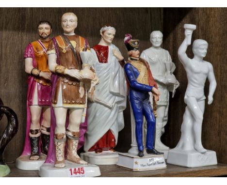 Four porcelain Roman figures, to include two Coalport examples, 26cm high; and two others.&nbsp; 