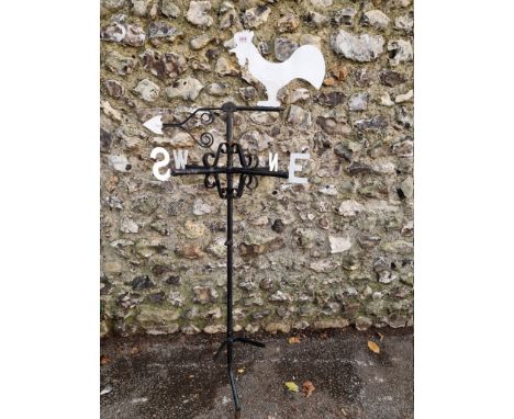 A black painted metal cockerel&nbsp;weather vane,&nbsp;141cm high.&nbsp; 