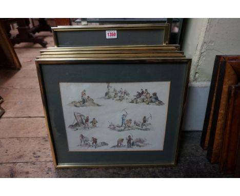 After W H Pyne,&nbsp;a set of seven antique coloured prints of rural activities, 28 x 21.5cm and 21.5 x 29cm. (7) 