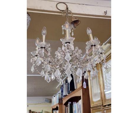 A facetted glass drop eight branch chandelier,&nbsp;approx 48cm high. 