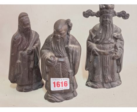 Three Chinese bronze figures, largest 15.5cm high.&nbsp; 