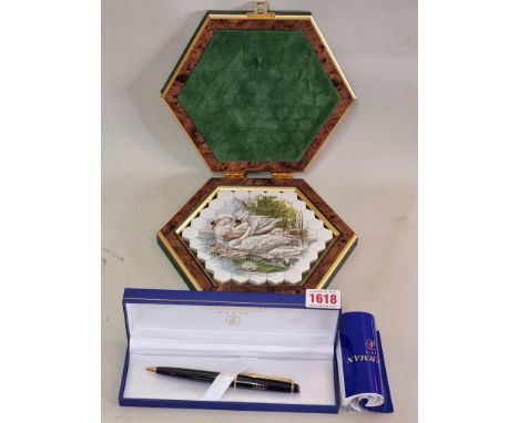 A&nbsp;Waterman ballpoint pen, boxed; together with a pottery jigsaw puzzle, in hexagonal box, labelled 'James Peters, Worces