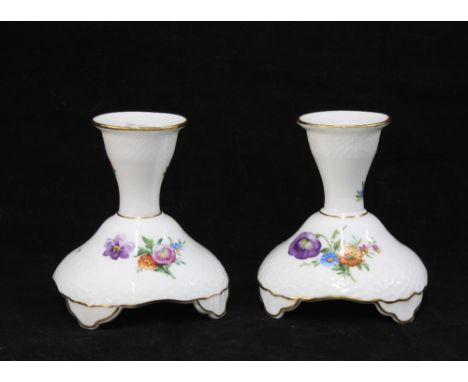Pair of Royal Copenhagen porcelain candlesticks, pattern 493, 10cm (2) 