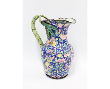 Chinese Qing Dynasty enamel on copper jug, (a/f, with some enamel loss) 30cm 