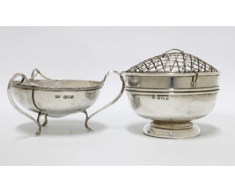 Art Nouveau silver sugar bowl, Mappin &amp; Webb, London 1911 together with a silver rose bowl, Birmingham  1910 (2) 