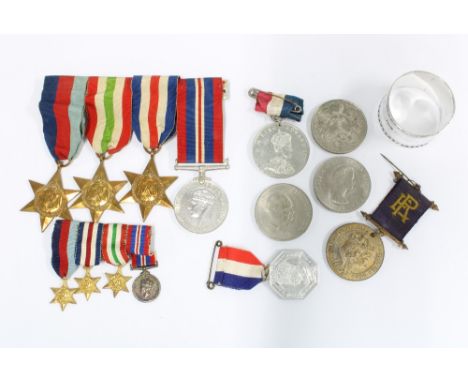 WWII Medal group with War Medal, 139 - 1945 star, Italy Star and France &amp; Germany Star together with matching set of mini