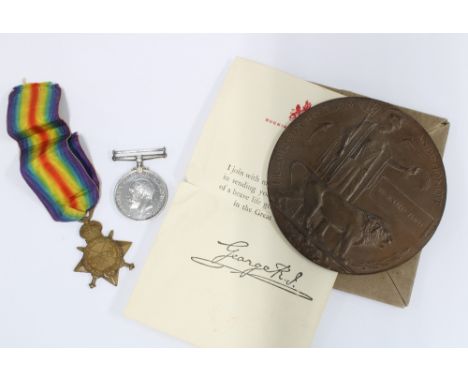 British Army WWI Memorial Plaque / Death Penny for Reginald Flint, together with his War Medal and 1914 Star, M2-097954 PTE R