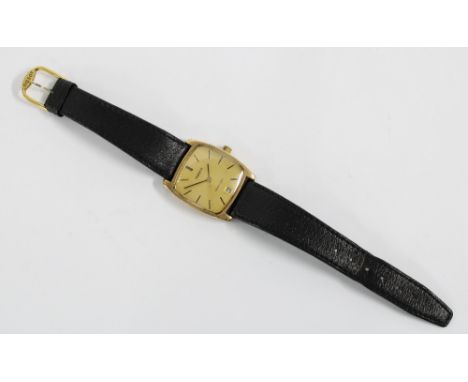 Gents 9ct gold Tissot Stylist wrist watch, hallmarked for London 1969, inner case numbered 42419, on black leather strap 