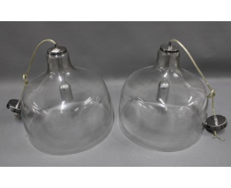 Pair of glass light pendant shades, 32cm tall x 35cm diameter 