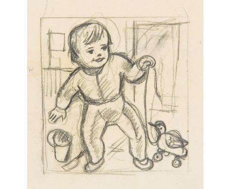 CARRY HAUSER*   (Wien 1895 - 1985 Rekawinkel)  Kind mit Ente, 1932  Bleistift/Papier, 12,3 x 11,5 cm abgebildet in Carry Haus
