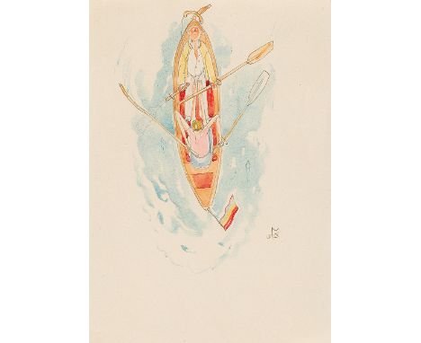 RICHARD TESCHNER   (Karlsbad 1879 - 1948 Wien)  Ruderer, 1933  Aquarell/Papier, 21,7 x 15,3 cm monogrammiert rT und datiert 1