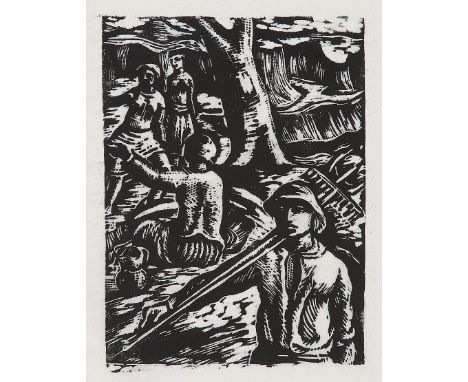 FRANZISKA ZACH   (Losenstein 1900 - 1930 Paris)  Mittagsrast Holzschnitt/Papier, 16,5 x 12,2 cm Nachlasstempel Fanziska ZachP