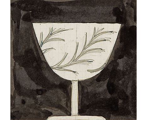 JOSEF HOFFMANN*   (Pirnitz 1870 - 1956 Wien)  Glas mit floraler Verzierung  Bleistift und Tusche/Papier, 9,9 x 10,2 cm monogr