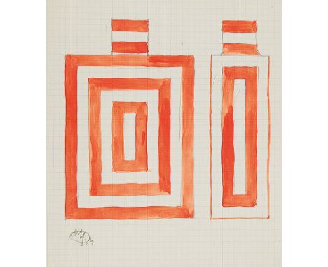 JOSEF HOFFMANN*   (Pirnitz 1870 - 1956 Wien)  Roter Flakon  Aquarell und Bleistift/Papier, 29,6 x 20,9 cm monogrammiert JH un