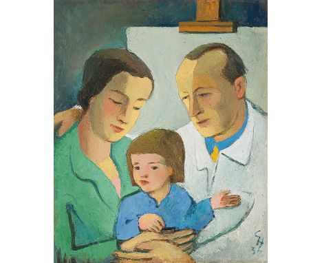 CARRY HAUSER*   (Wien 1895 - 1985 Rekawinkel)  Familienbild, 1936  Öl/Holz, 60,2 x 49,4 cm monogrammiert CH, datiert 36verso 