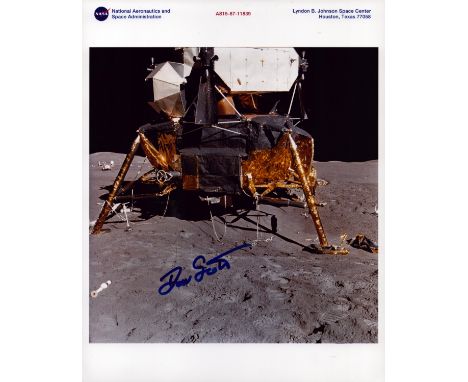 David R. Scott signed NASA original 10x8 inch colour photo picturing the Lunar Module on the moon. Good condition. All autogr