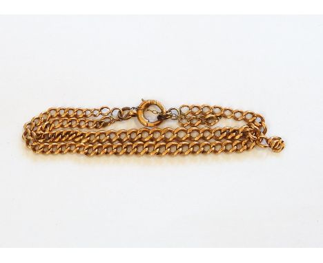 9ct gold chain link bracelet, curb-pattern, graduated, flattened, two-strand (damaged), approx. 17g 