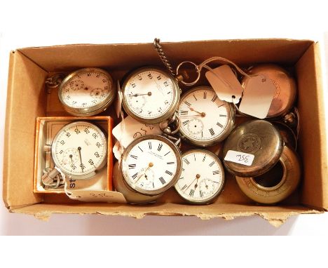 Six various open-faced pocket watches, a Smiths stopwatch (boxed) and a Smiths black dial with luminous numbers, magnetic bac