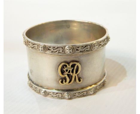 Edward VIII napkin ring, scroll and Celtic decoration, Edinburgh 1936, makers Hamilton & Inches, 1oz and a caddy spoon, Sheff