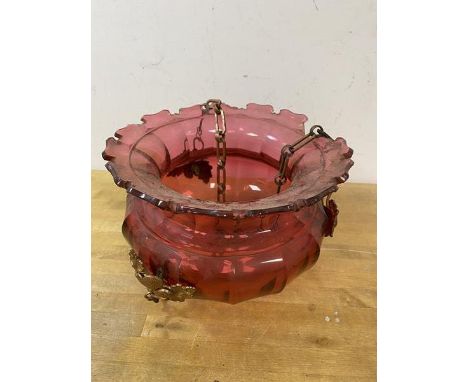 An early 20thc cranberry glass pendant light a/f measures 14cm x 22cm