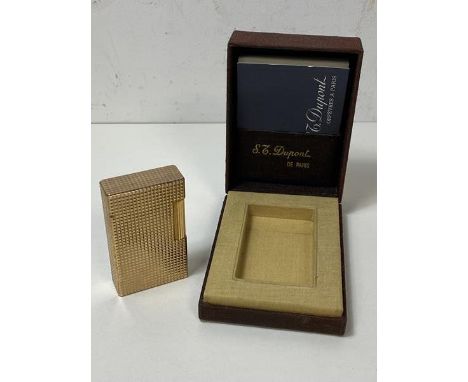 A Dupont gold plated lighter with original box, lighter measures 6cm high