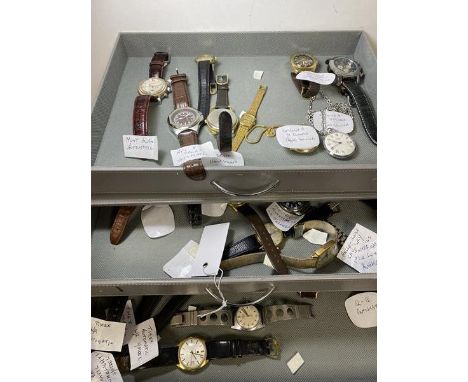 A quantity of wrist watches including a Mont Blanc (?), Avi-3, an AK Homme, Timex, Roma etc (a lot)