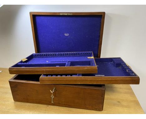 An Edwardian mahogany cutlery canteen with two fitted trays inscribed to interior Sidney Latimer George Street Edinburgh with