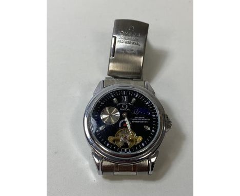 A gentleman's wrist watch, the dial inscribed Chronometer Omega Automatic Co - Axial Escapement Ltd Edition, the strap inscri