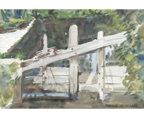 FERGUS O'RYAN RHA (1911-1989)Sluice Gate on the Dodder at DartryWatercolour, 17 x 24.5cmSigned; also signed and inscribed ver