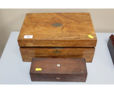 A mahogany writing box and a mother of pearl inlaid trinket box