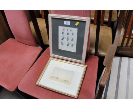 Sheila Appleton, watercolour study 'Females' and a small gilt framed print 'Beach Scene'