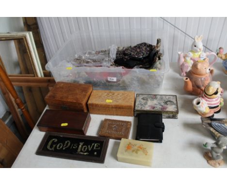 A collection of beadwork and other bags; various wooden trinket boxes etc.