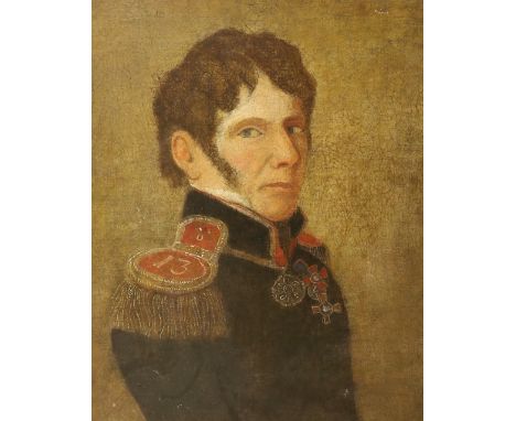 19th century French School, oil on canvas, Portrait of an army officer wearing several decorations, 54 x 42cm