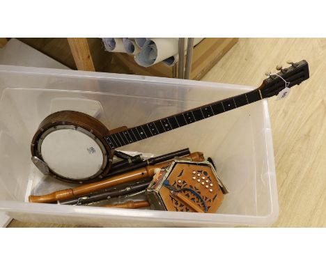 Accordian, clarinet, banjo, recorders