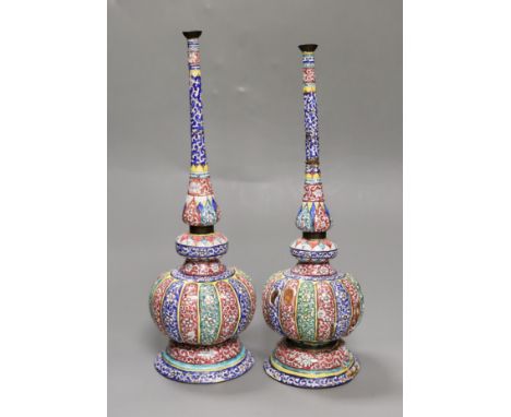 A pair of 19th century Chinese Guangzhou enamel rosewater sprinklers, made for the Indian market 30cm