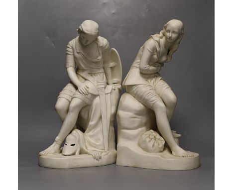 John Bell for Minton, two Parian figures of Dorothea and Clorinda, 35cm tall
