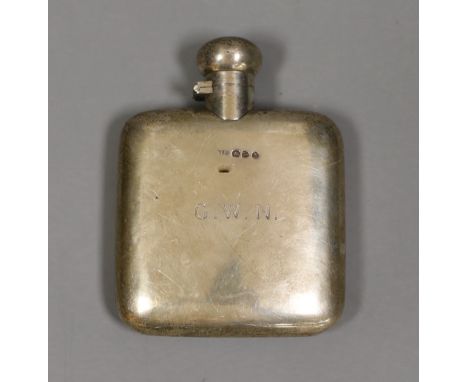 A late Victorian silver hip flask, Stokes &amp; Ireland Ltd, Chester, 1897, 11.4cm, with engraved initials.