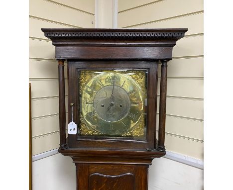 Benjamin Booth of Pontefract  A George III oak cased 8-day brass and silver face longcase clock, height 193cm