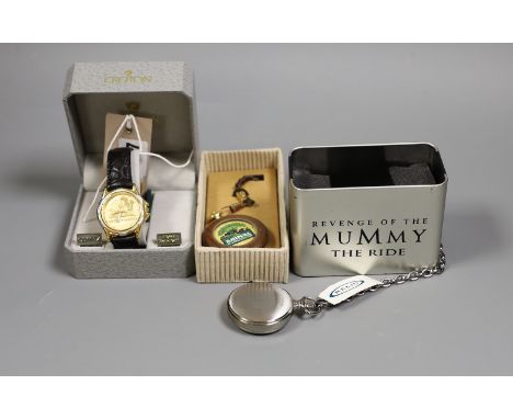 Walt Disney World - gentleman's wristwatch, one Walt Disney pocket watch and one Universal Studio's pocket watch given as gif