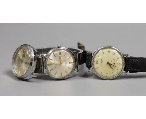 A gentleman's stainless steel J.W. Benson automatic wrist watch, a J.W. Benson stainless steel manual wind wrist watch and a 